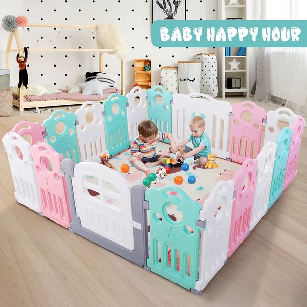 Baby Playpen Fence Child Enclosure Barrier Activity Centre Kids Safety Gate Toddler Play Room Yard Games Music 18 Panels