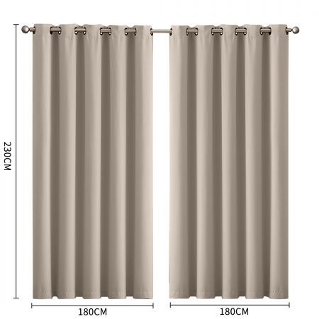 2x Blockout Curtains Panels 3 Layers Eyelet Room Darkening 180x230cm Beige