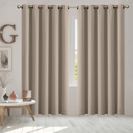 2x Blockout Curtains Panels 3 Layers Eyelet Room Darkening 180x230cm Beige