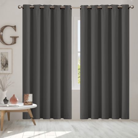 2x Blockout Curtains Panels 3 Layers Eyelet Room Darkening 180x230cm Charcoal