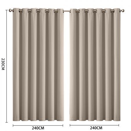 2x Blockout Curtains Panels 3 Layers Eyelet Room Darkening 240x230cm Beige