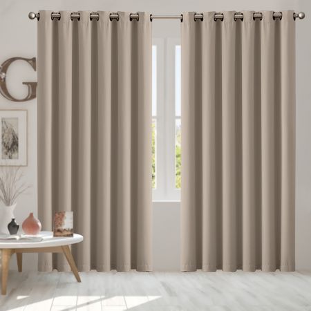 2x Blockout Curtains Panels 3 Layers Eyelet Room Darkening 240x230cm Beige