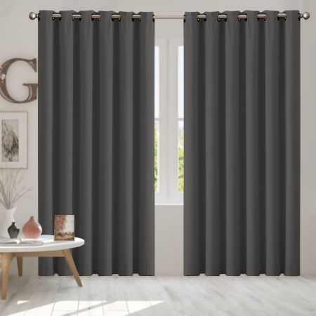 2x Blockout Curtains Panels 3 Layers Eyelet Room Darkening 240x230cm Charcoal