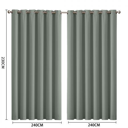 2x Blockout Curtains Panels 3 Layers Eyelet Room Darkening 240x230cm Grey