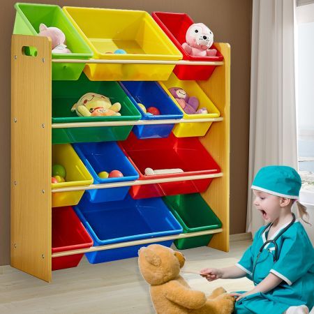 Levede 12Bins Kids Toy Box Bookshelf Organiser Display Shelf Storage Rack Drawer