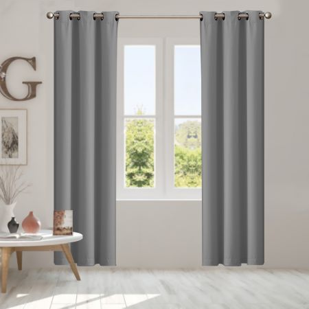 2x Blockout Curtains Panels 3 Layers Eyelet Room Darkening 132x213cm Grey