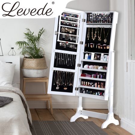 Levede Dual Use Mirrored Jewellery Dressing Cabinet with LED Light White Colour