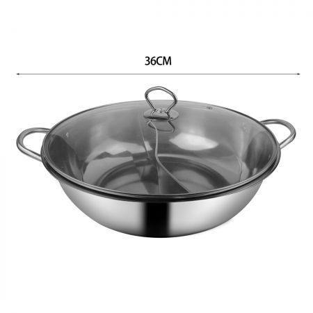 36cm Stainless Steel Twin Mandarin Duck Hot Pot Induction Cookware With Lid