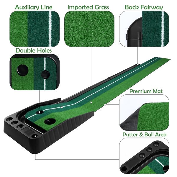 2.5M Golf Putting Mat Indoor Putting Greens Golf Practice Mat with Auto Ball Return