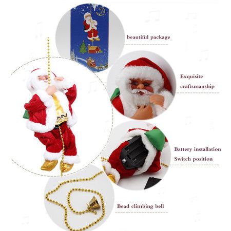 Climbing Santa Claus Christmas Up and Down  Ornament Decoration Gift Battery Operated Toy with Light Music and Sound