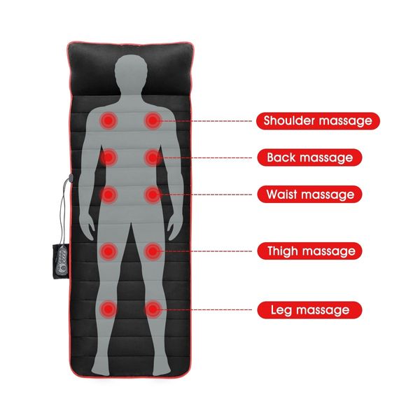 10 Motor Vibrating Massage Mat Full Body Massage Pad with Heat Black