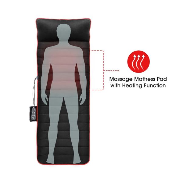 10 Motor Vibrating Massage Mat Full Body Massage Pad with Heat Black