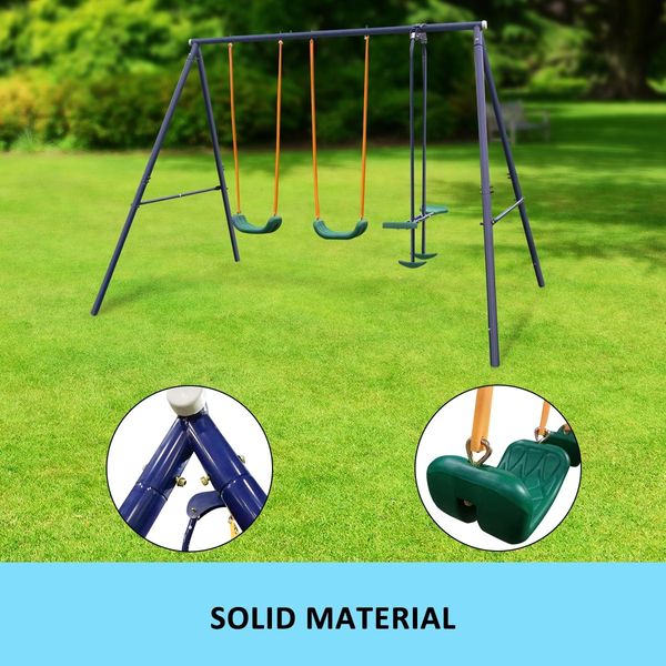 Kid Swing Set Outdoor Playset Playground Equipment Child Backyard Fun with 2 Swing Seats 1 Glider