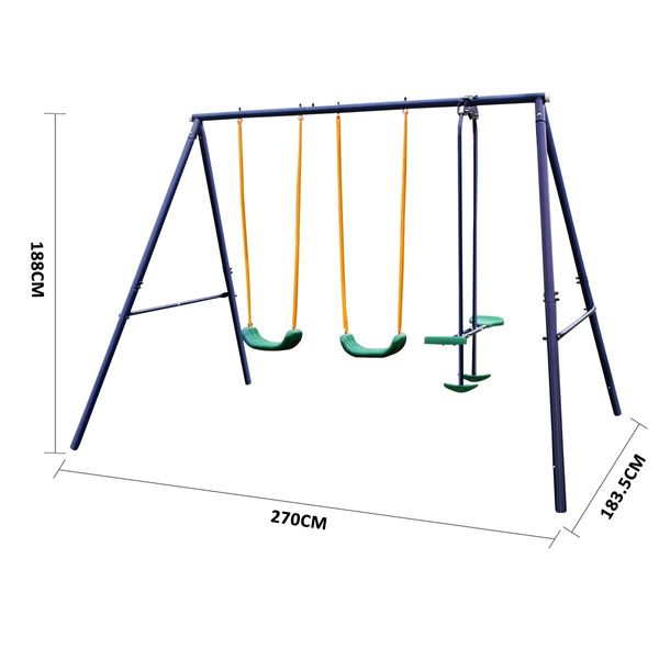 Kid Swing Set Outdoor Playset Playground Equipment Child Backyard Fun with 2 Swing Seats 1 Glider