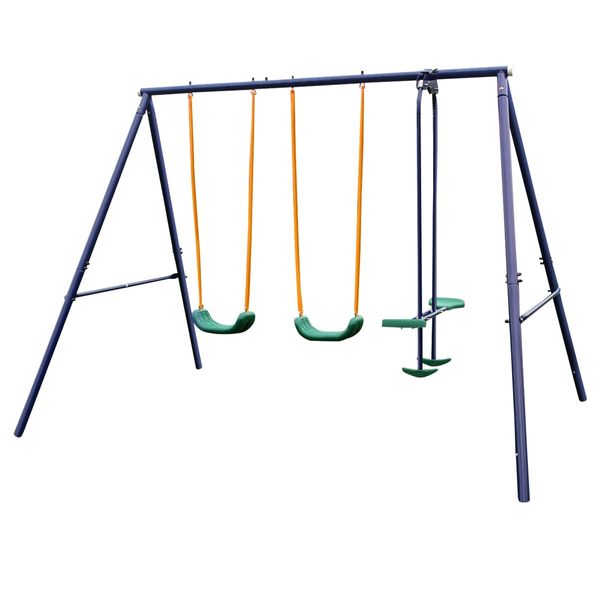 Kid Swing Set Outdoor Playset Playground Equipment Child Backyard Fun with 2 Swing Seats 1 Glider