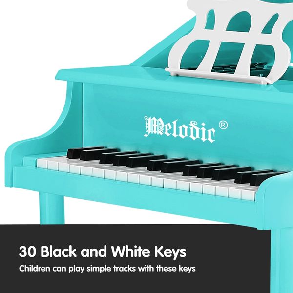 Melodic 30 Keys Classic Kids Piano Wooden Baby Grand Piano with Bench Green