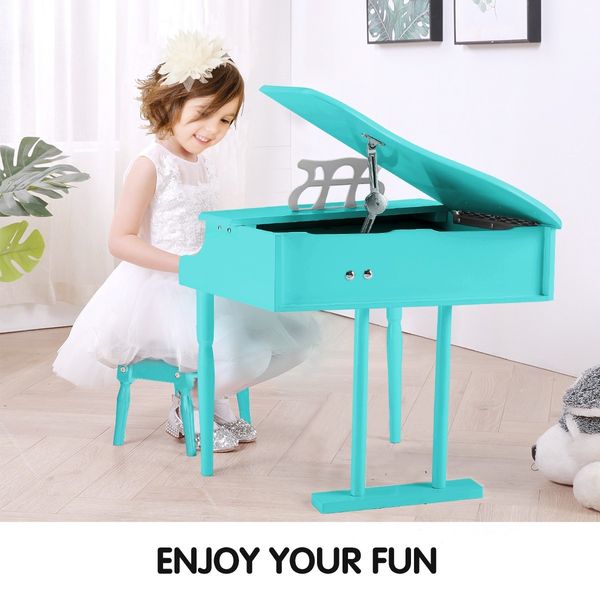 Melodic 30 Keys Classic Kids Piano Wooden Baby Grand Piano with Bench Green