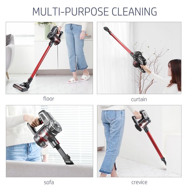 2-in-1 Cordless Vacuum Cleaner Stick Handheld Cleaning 2 Speed HEPA Filter 11kPa Red