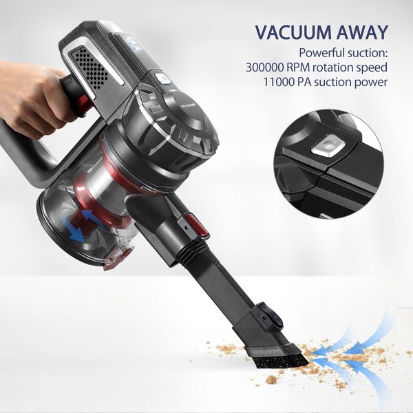 2-in-1 Cordless Vacuum Cleaner Stick Handheld Cleaning 2 Speed HEPA Filter 11kPa Red