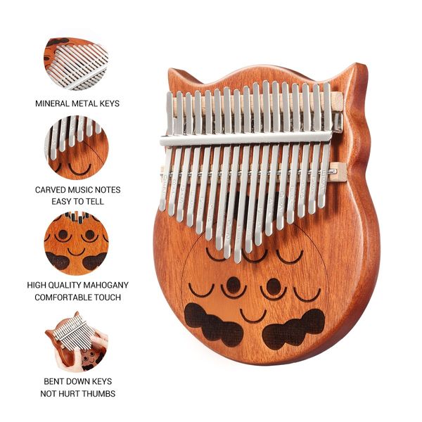 Melodic 17 Keys Owl Kalimba Mahogany Wood Thumb Piano Finger Percussion w/ Tuning Hammer