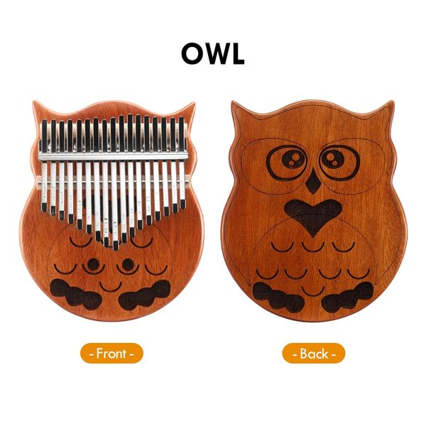 Melodic 17 Keys Owl Kalimba Mahogany Wood Thumb Piano Finger Percussion w/ Tuning Hammer