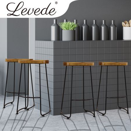 4x Levede Industrial Bar Stools Kitchen Stool Wooden Barstools Dining Chair
