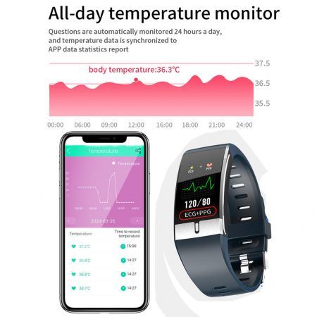 Smart Watch Body Temperature ECG PPG Heart Rate Blood Pressure Oxygen Fitness Tracker Col. Dark Blue