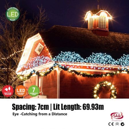 Stockholm Christmas String Lights 1000 LEDs Cool White Flashing Outdoor Garden Xmas 69.9M