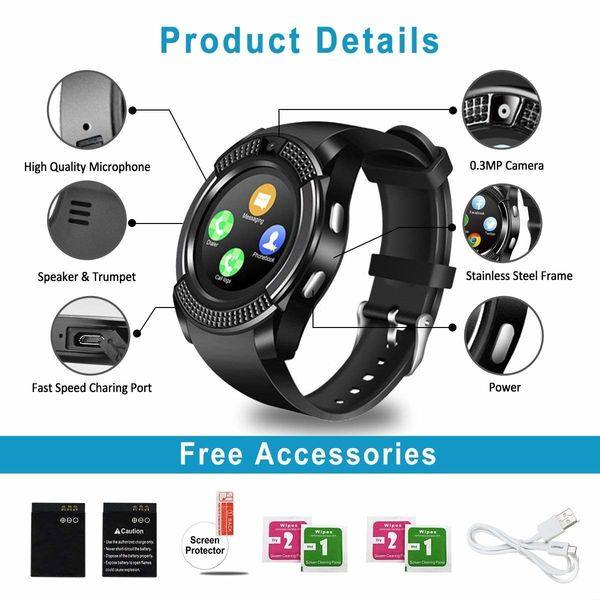 Touch Screen Bluetooth Smart Watch Wrist Phone Watch with SIM Card Slot & Camera smart Watch