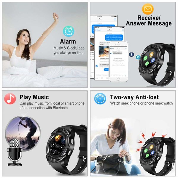 Touch Screen Bluetooth Smart Watch Wrist Phone Watch with SIM Card Slot & Camera smart Watch