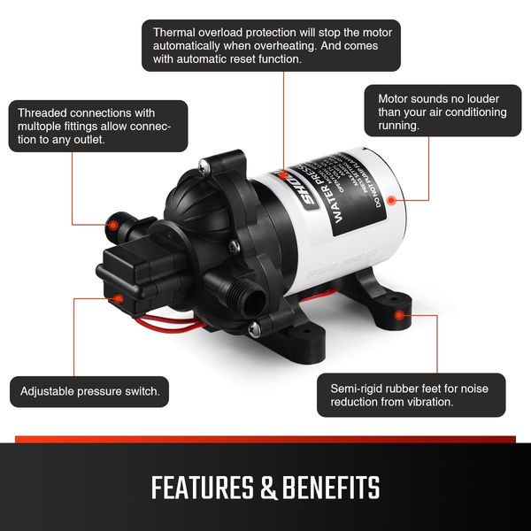 12V 3-Chamber Diaphragm Water Pressure Pump 12.5L/min Self-priming Caravan Trailer Boat