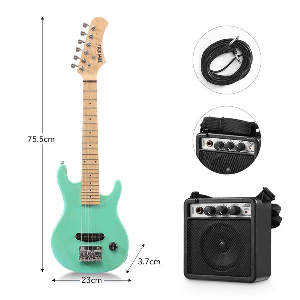 Melodic 30 Inch Children Kids Electric Musical Instrument Guitar w/ 5W Amp Picks Gig Bag Green 