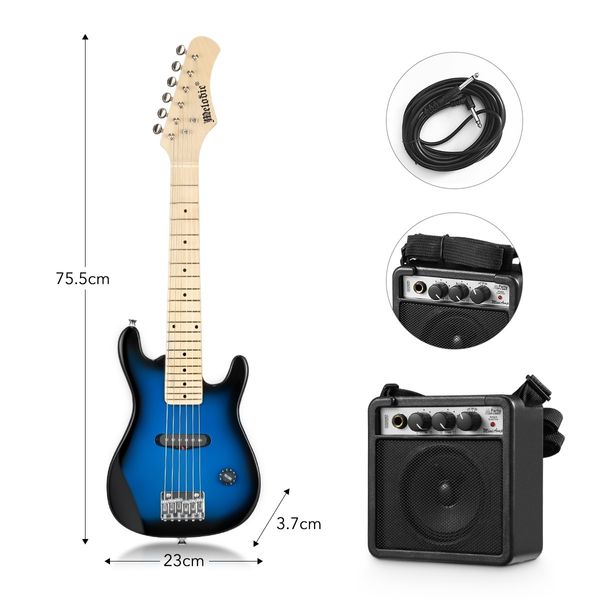 Melodic 30 Inch Children Kids Electric Musical Instrument Guitar w/ 5W Amp Picks Gig Bag Blue