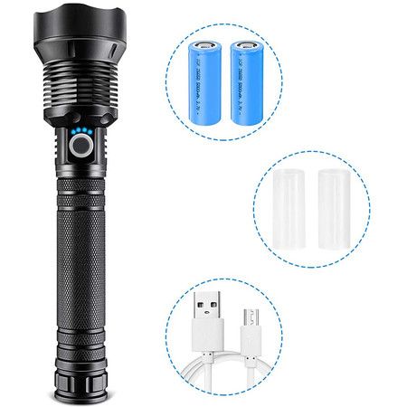 LED Flashlight,Zoomable And Water Resistant Torch with 26650 Battery And USB Rechargeable