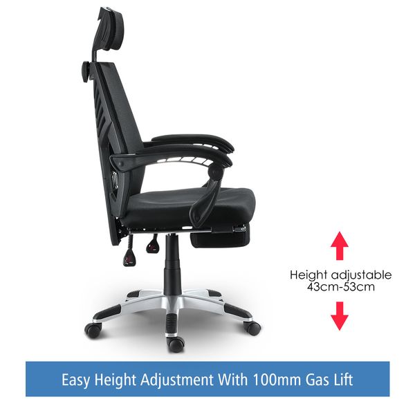 Executive High Back Mesh Office Computer Chair with Retractable Footrest