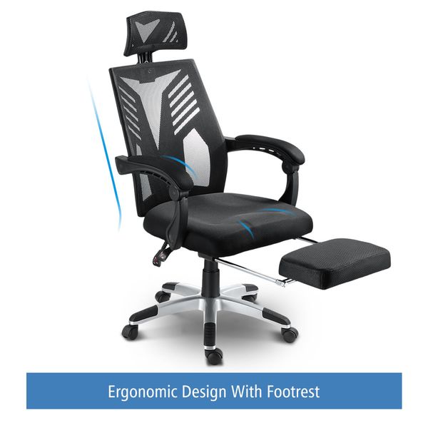 Executive High Back Mesh Office Computer Chair with Retractable Footrest