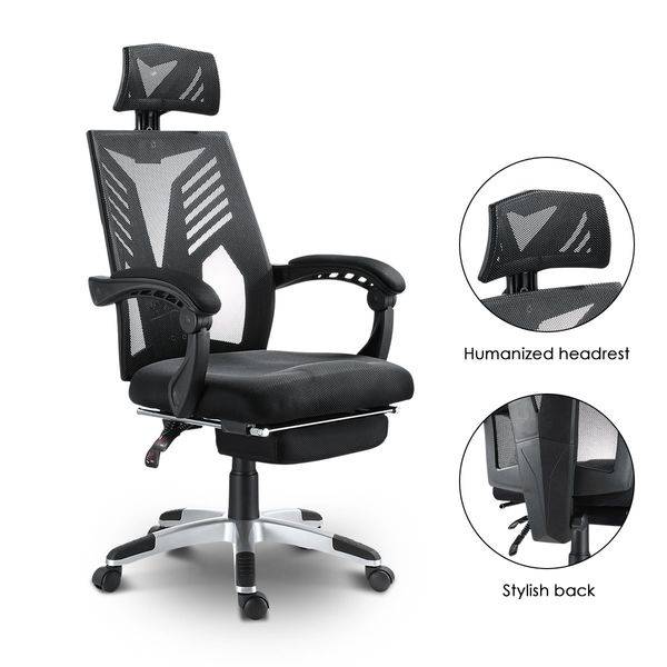 Executive High Back Mesh Office Computer Chair with Retractable Footrest