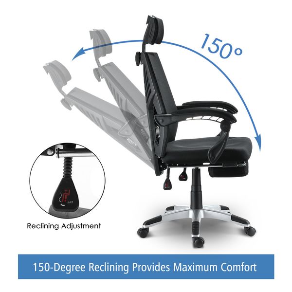 Executive High Back Mesh Office Computer Chair with Retractable Footrest