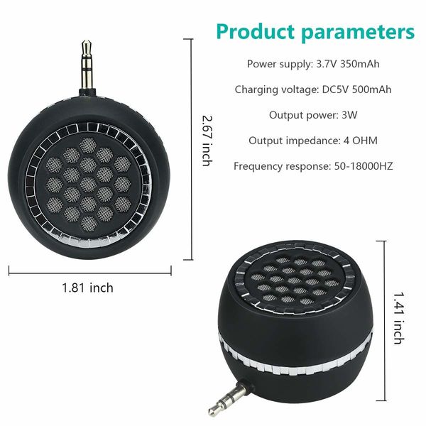 3W Mini Portable Line-in Speaker with Clear bass 3.5mm AUX Audio Interface, Plug and Play