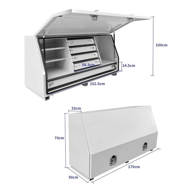 Truck Ute Tool Boxes Steel Large Storage Toolbox Tool Drawers Shelves White