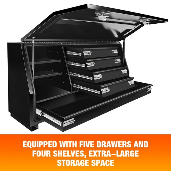 Truck Ute Tool Boxes Steel Large Storage Toolbox Tool Drawers Shelves Black