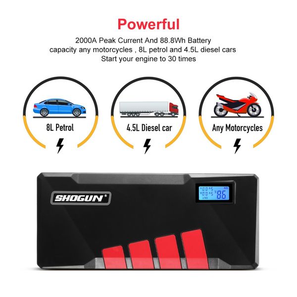 2000AMP Portable Jump Starter Car Battery Charger 12V with LCD Screen