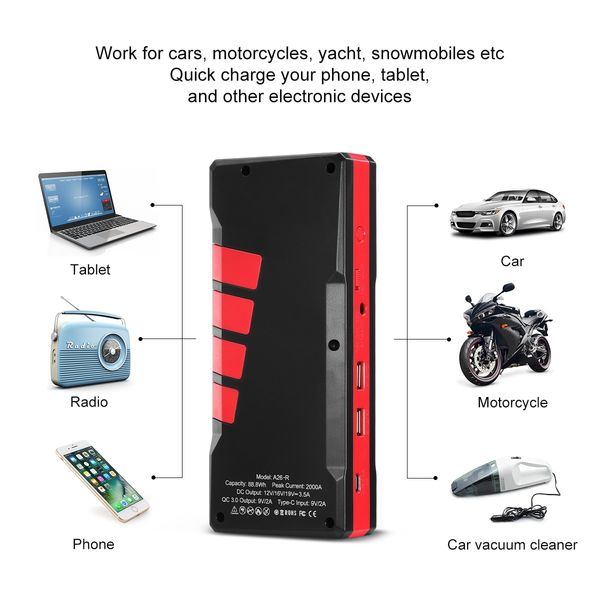 2000AMP Portable Jump Starter Car Battery Charger 12V with LCD Screen