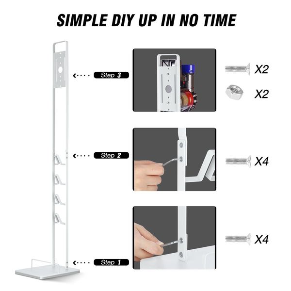 Freestanding Dyson Cordless Vacuum Cleaner Metal Stand Rack Hook V6 V7 V8 V10 V11 V12 V15 White