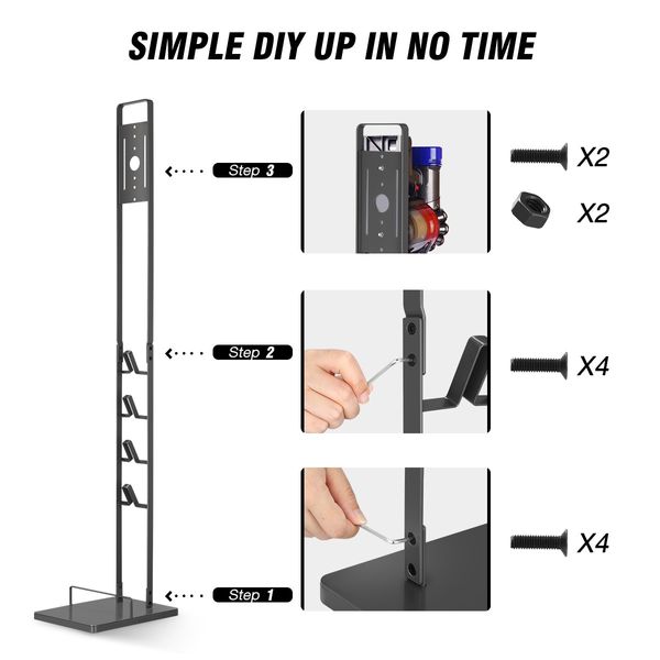 Freestanding Dyson Cordless Vacuum Cleaner Metal Stand Rack Hook V6 V7 V8 V10 V11 V12 V15 Grey