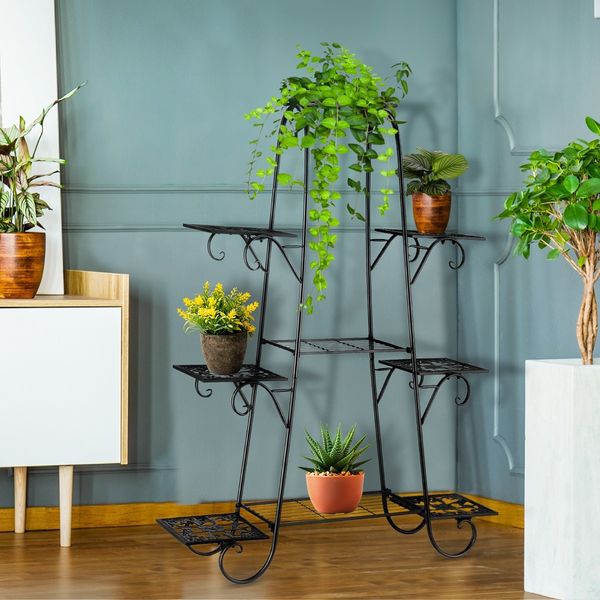9-Tier Plant Stand Metal Flower Pot Holder Display Shelf Rack