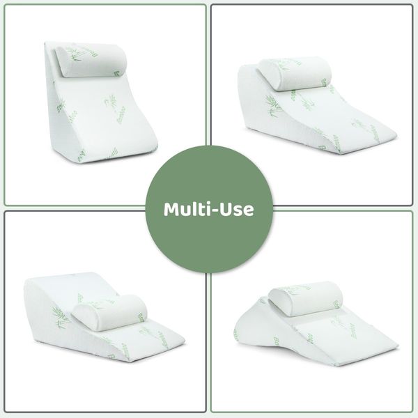 3 Pcs Memory Foam Wedge Pillow Set Bed Pillow Headrest Leg Elevation Bamboo Cover