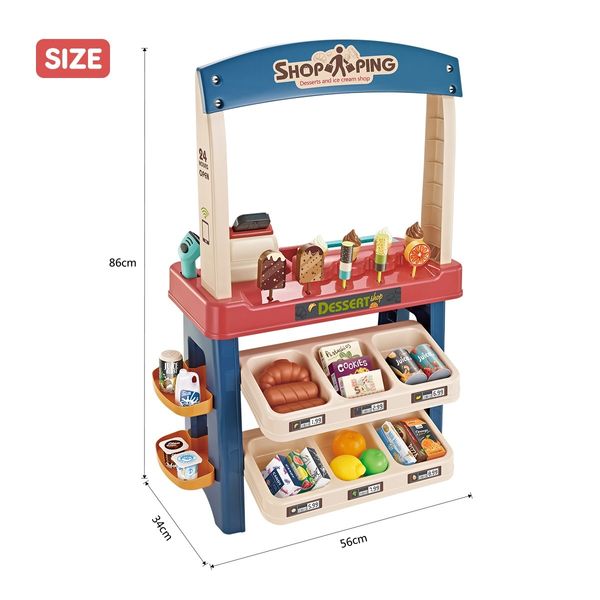 55 Piece Kids Pretend Role-Play Supermarket Playset Grocery Shop Ice Cream Toys