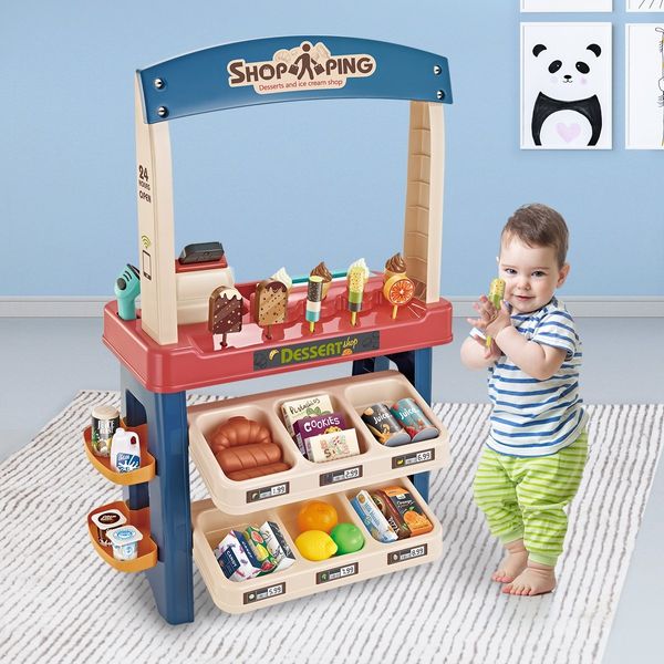 55 Piece Kids Pretend Role-Play Supermarket Playset Grocery Shop Ice Cream Toys