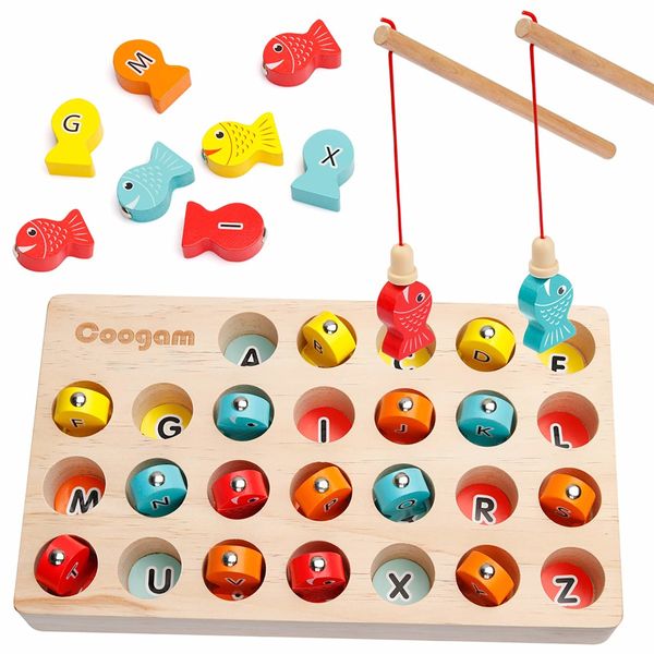 Wooden Magnetic Fishing Game, Fine Motor Skill Toy ABC Alphabet Color Sorting Puzzle